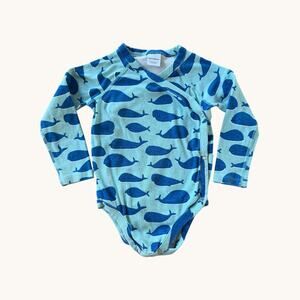 Hanna Andersson Whale Print Wrap Bodysuit 3T 90cm Organic Cotton